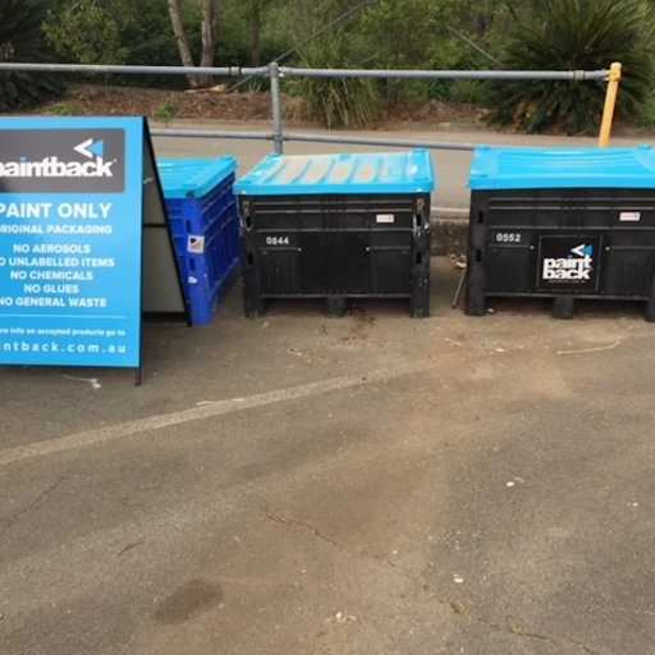 Paintback recycling bins and sign