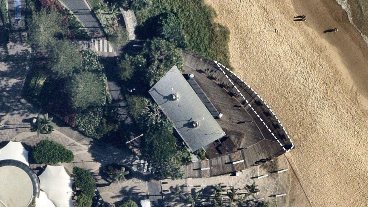 Aerial view of cantilevered deck section closed off for public safety.