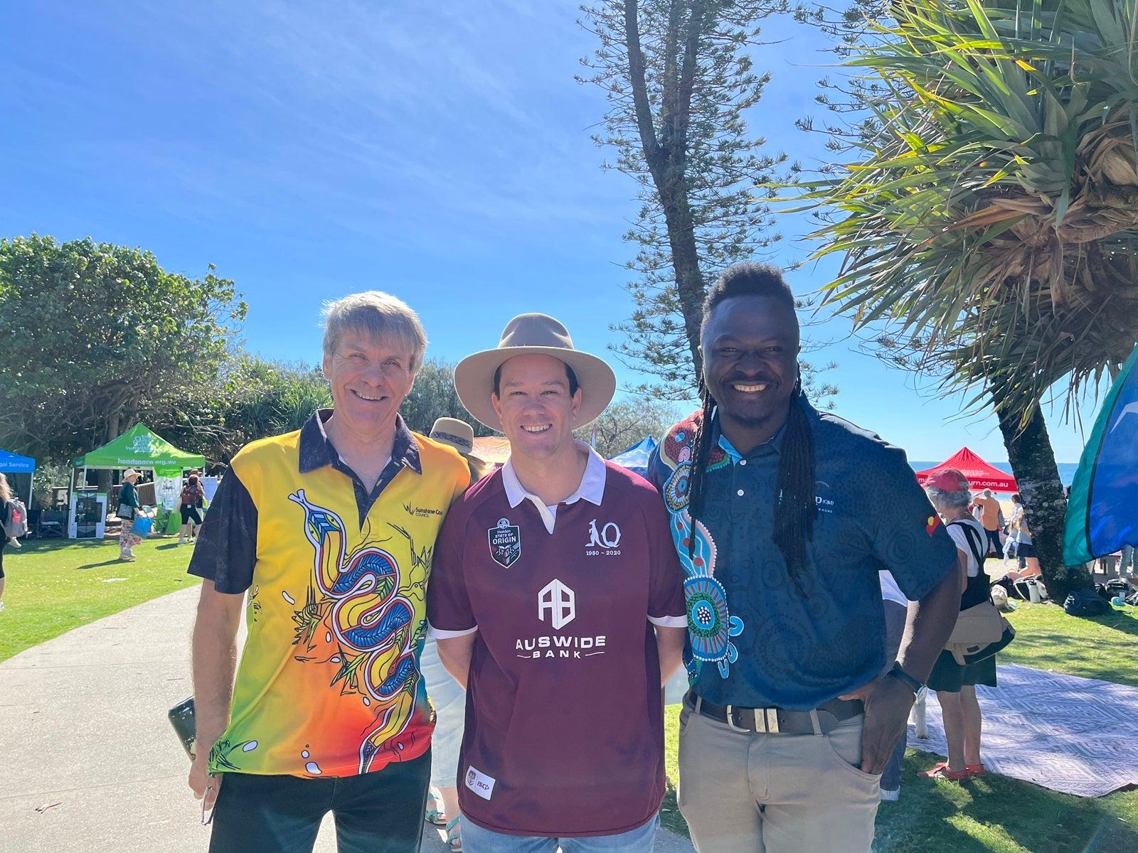 Participants in Aunty Betty Memorial Walk, Councillor David Law and Councillor Taylor Bunnag