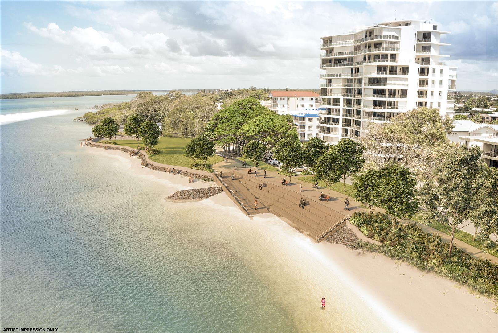 Artist impression only: new seawall being constructed to protect the foreshore from Nelson Street to the TS Onslow Naval Cadets site in southern Golden Beach.