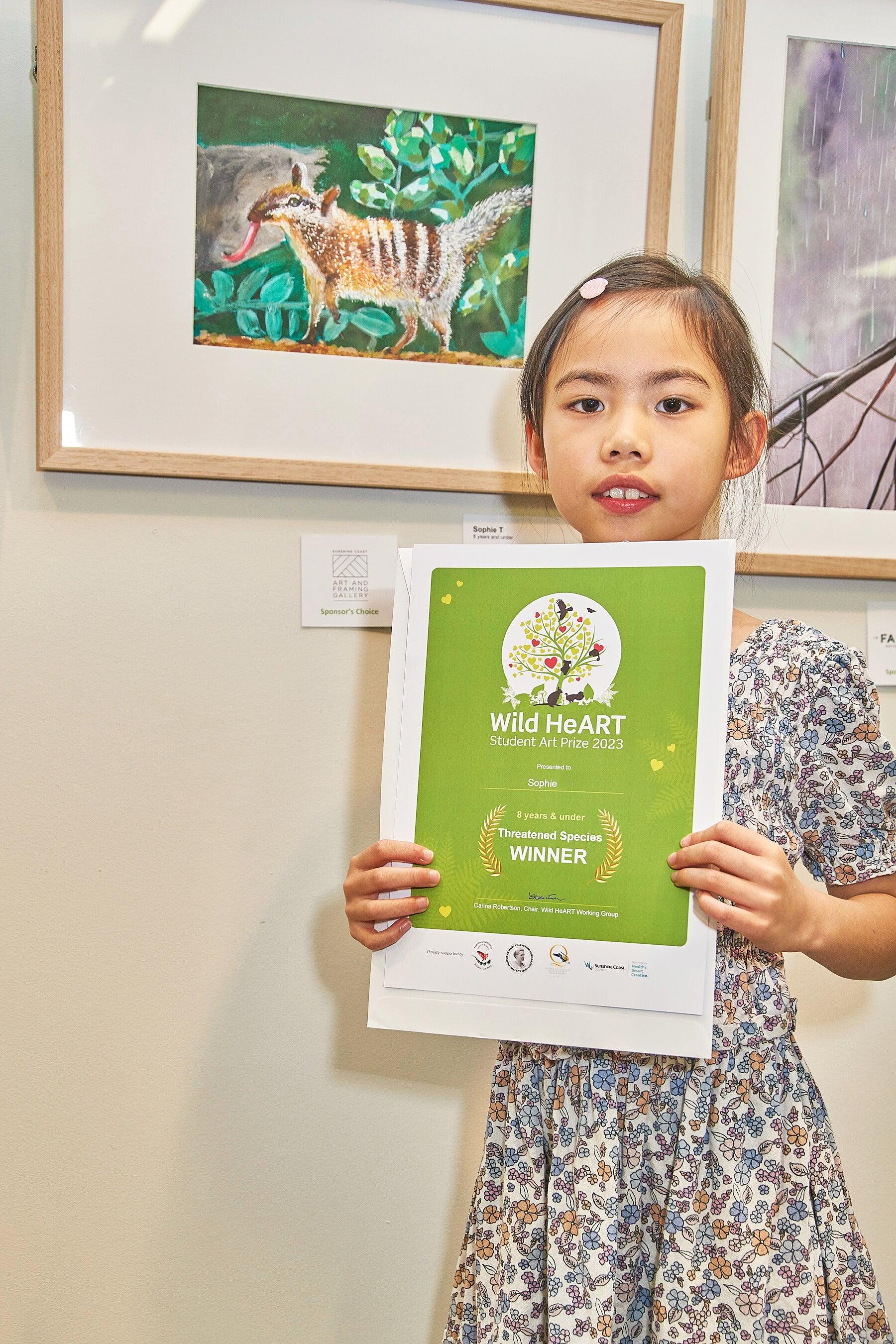 Under 8s Threatened Species winner “Little Numbat Adventure” by Sophie T. Image credit Greg Miller.