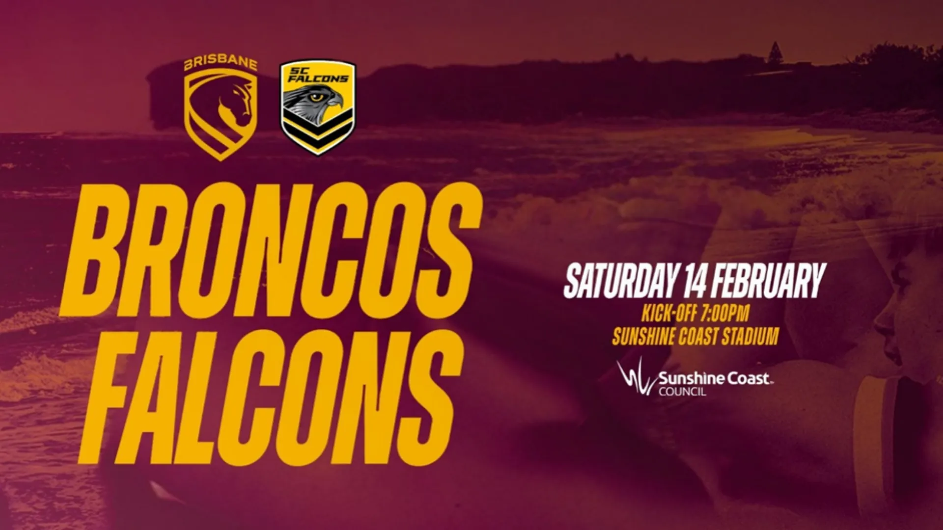 An image about Brisbane Broncos vs Sunshine Coast Falcons Pre-Season Trial