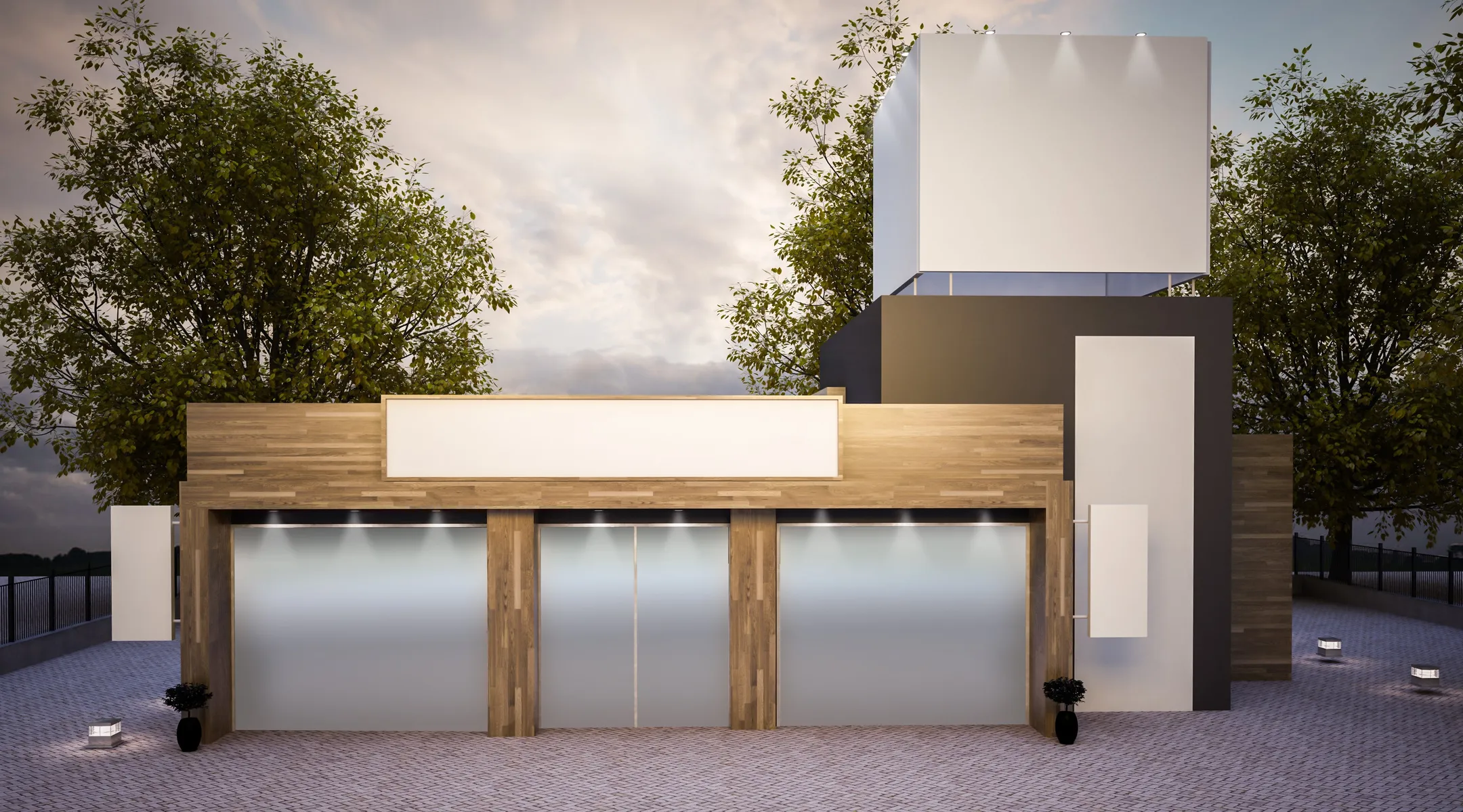 Branding elements on a building.