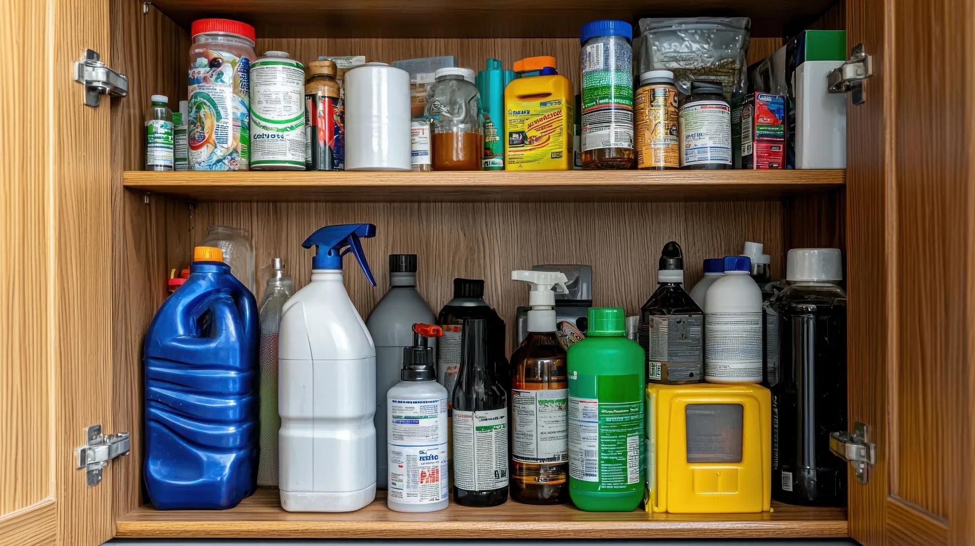 Cupboard with household chemicals