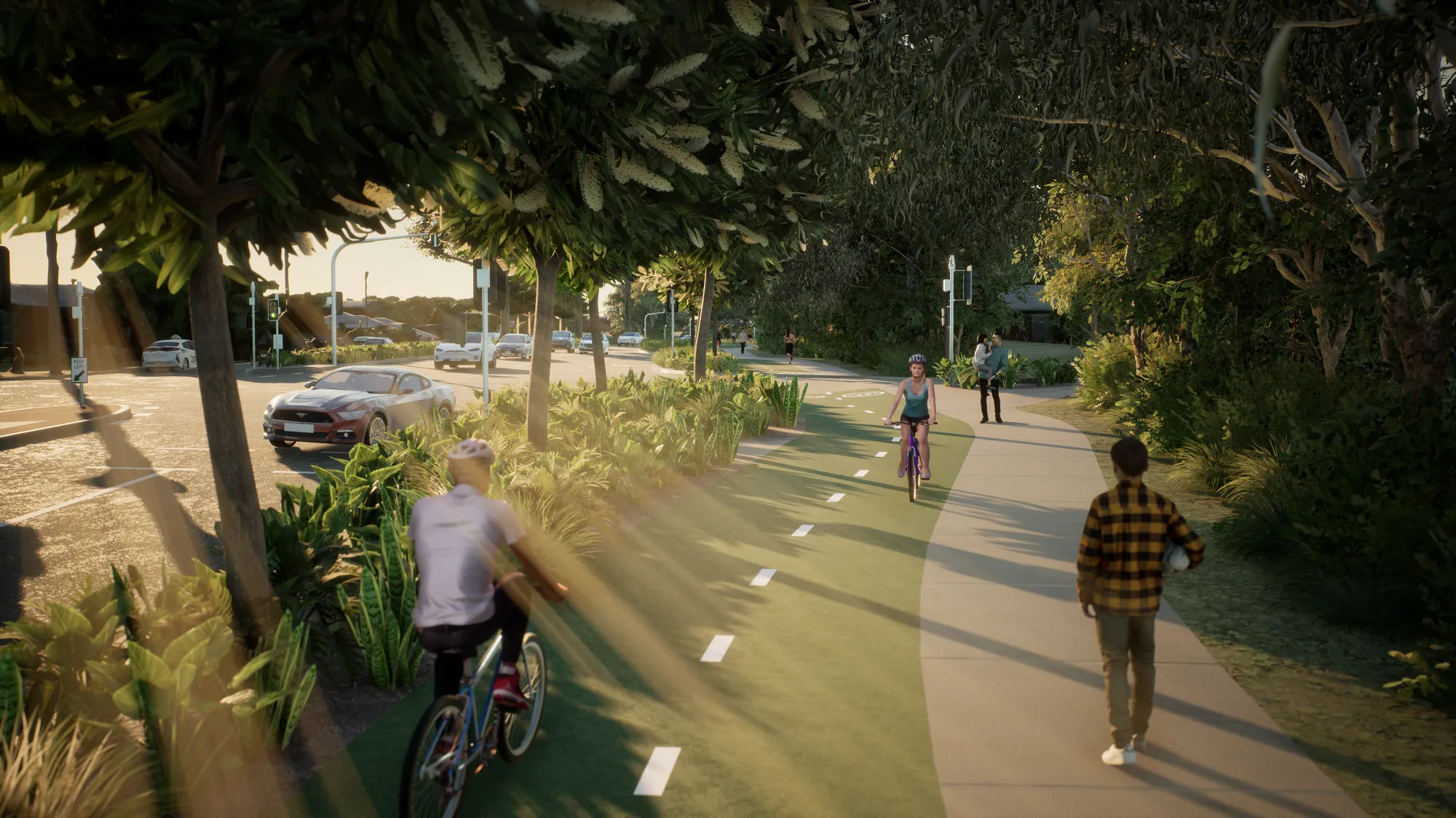 Artist impression of two-way cycle track and pedestrian pathway which follows the length of the corridor. Illustration is indicative only.