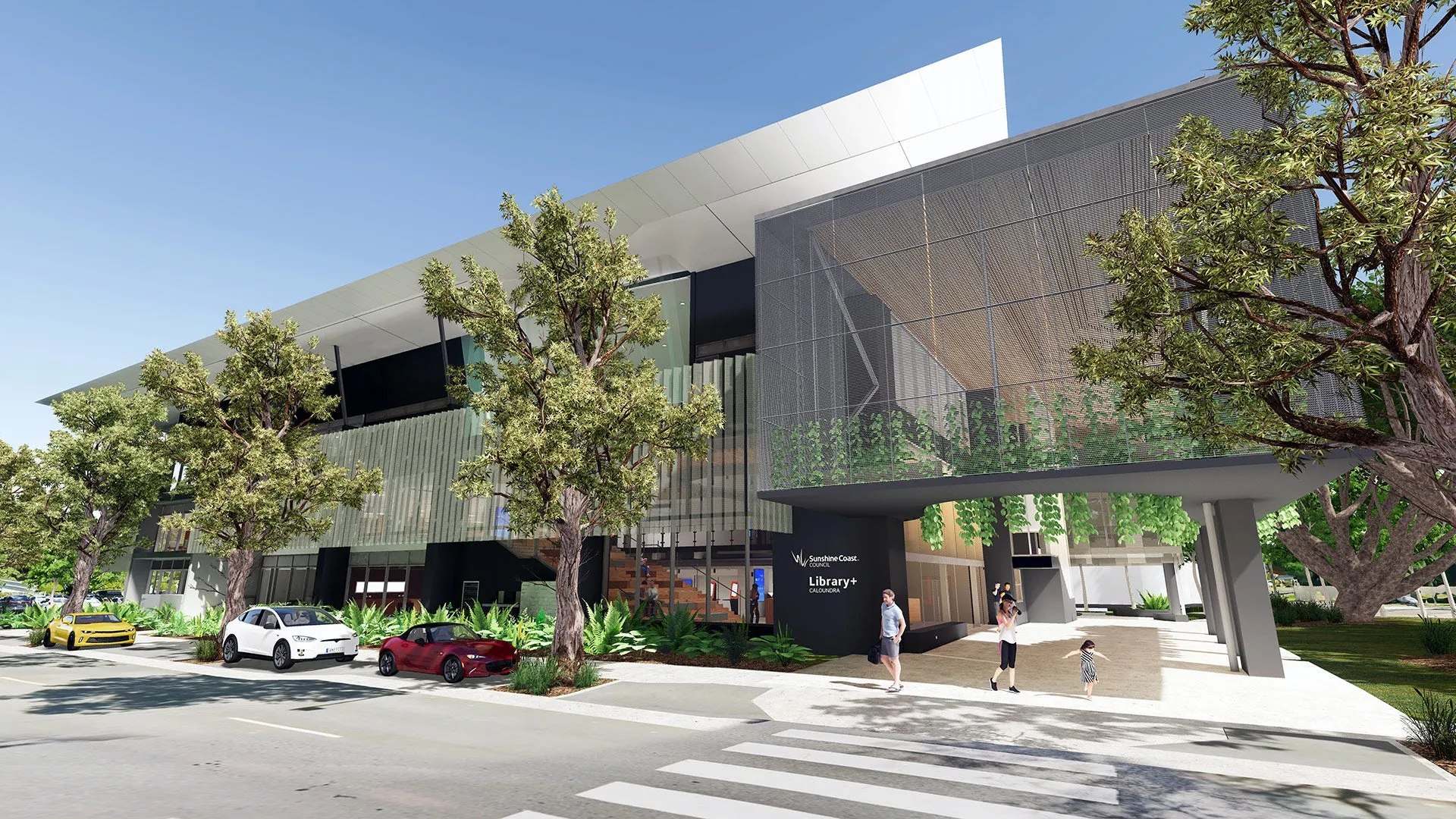 New district library and community space, view from Omrah Avenue, Caloundra (Artist's impression, subject to detailed design)
