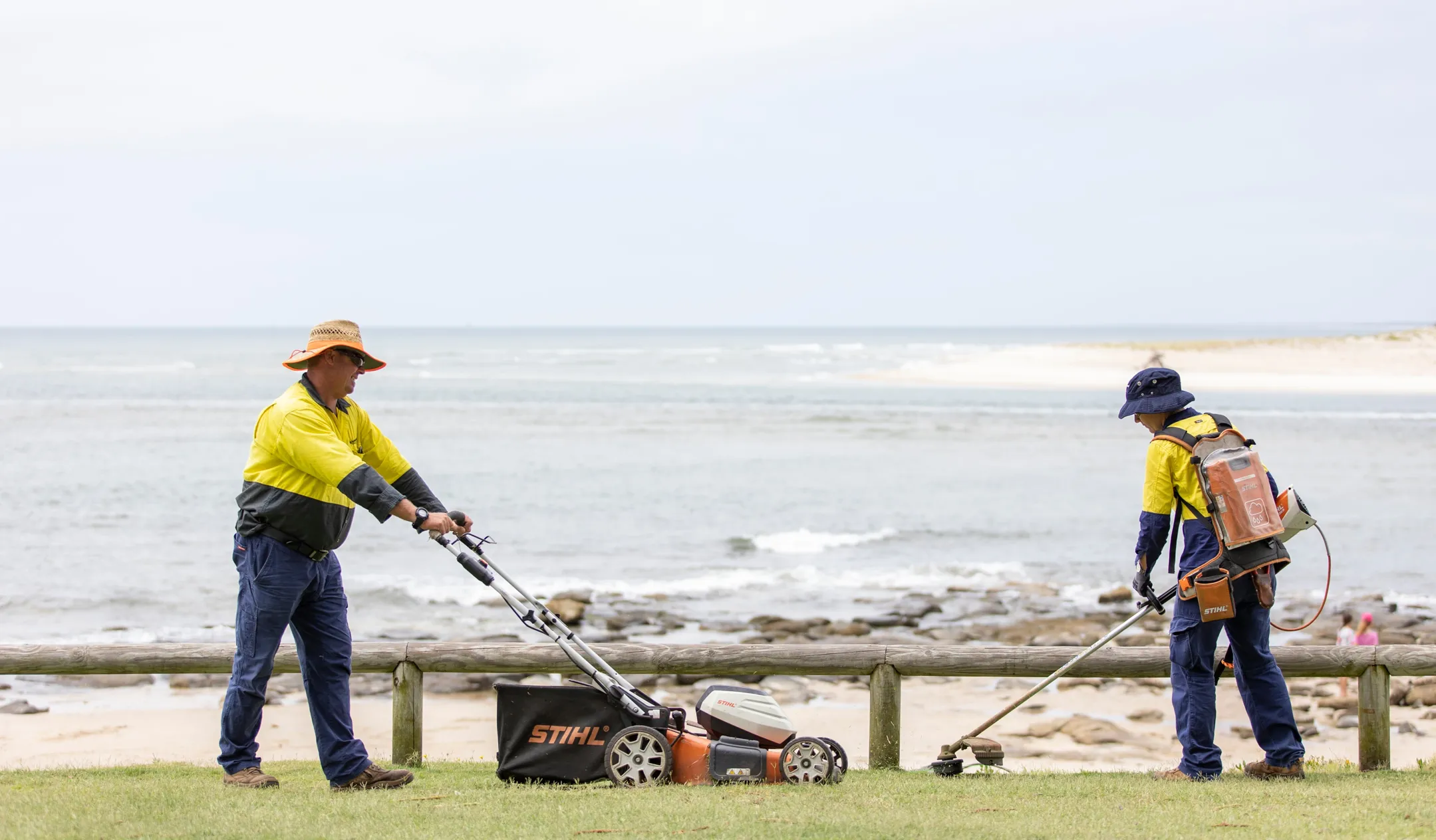 Council officers mowing seaside park