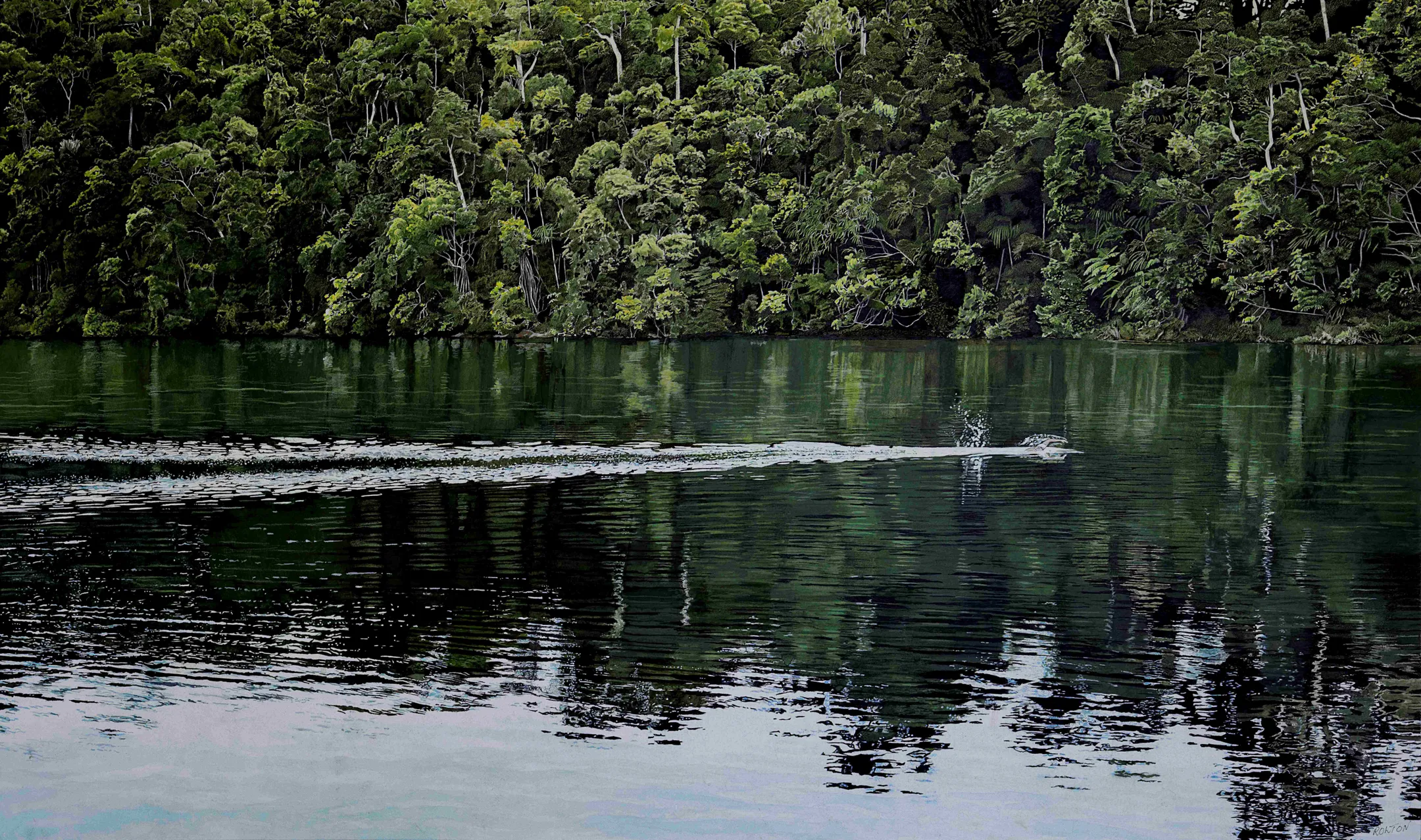 Phillip Rolton | The Swimmer | 2024 | pen, ink and watercolour on paper | 83 x 123cm (framed)