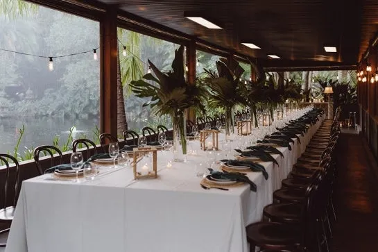 A long table presentation set up