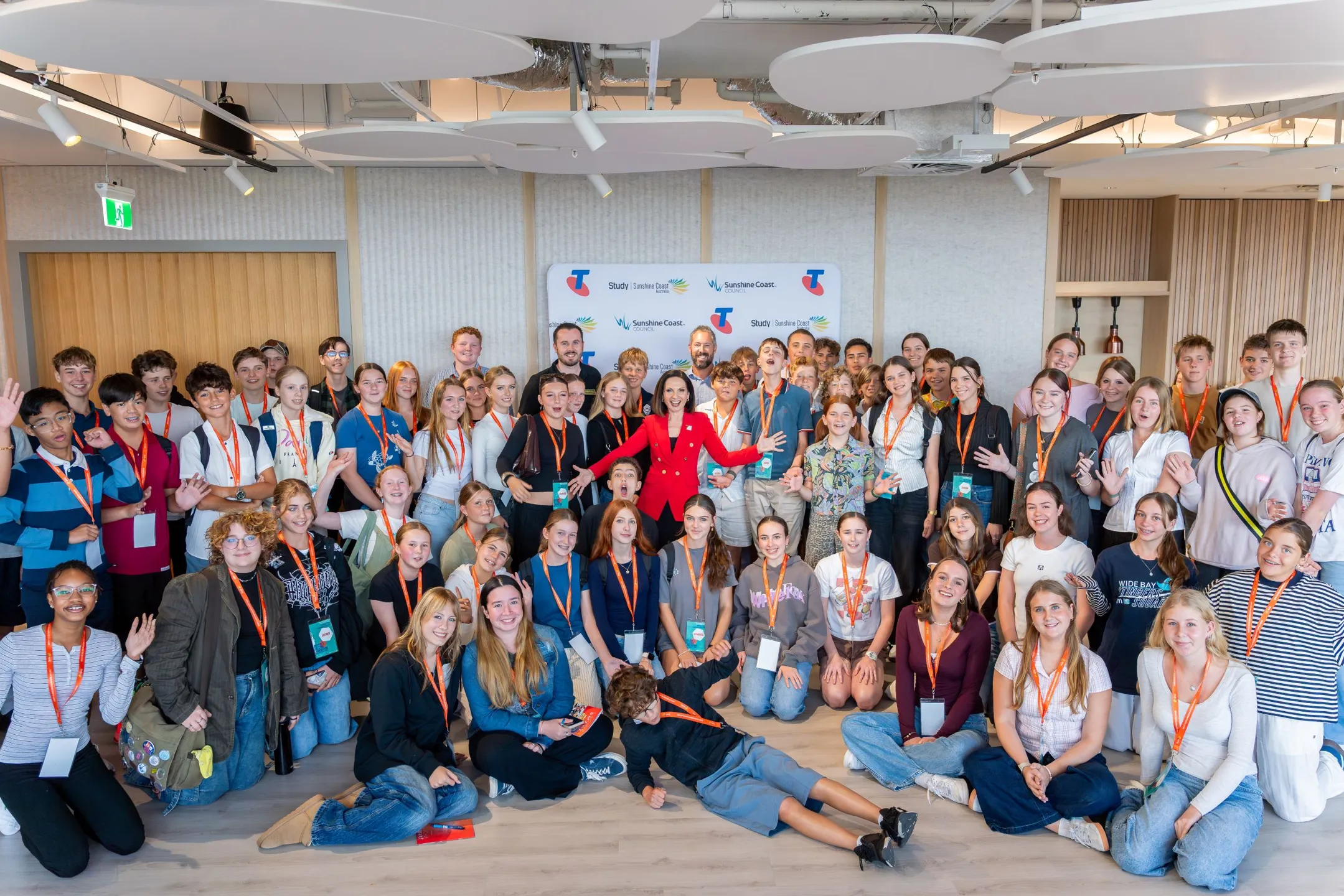 Mayor Natoli (in red - centre) of the group of students who participated in the Mayor's Telstra Masterclass 1