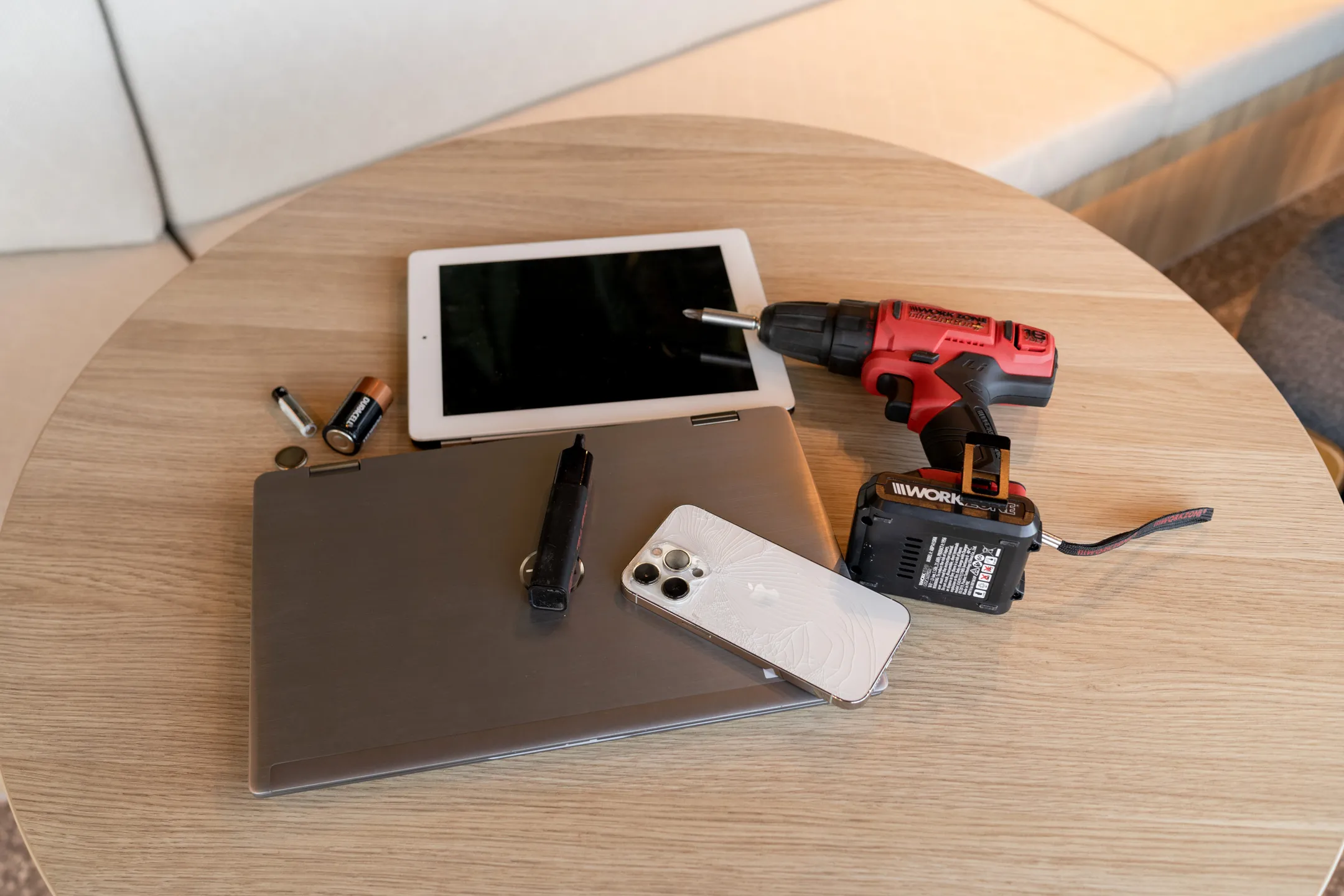 Range of items with batteries displayed on table