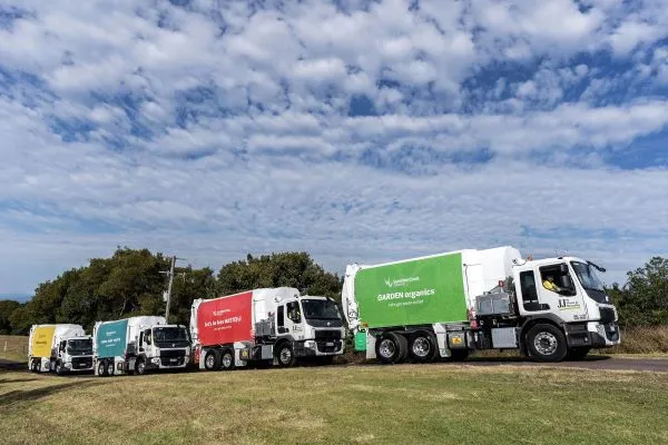 On a country road, four JJ Richard's trucks pulled over, each one stopping behind the next.