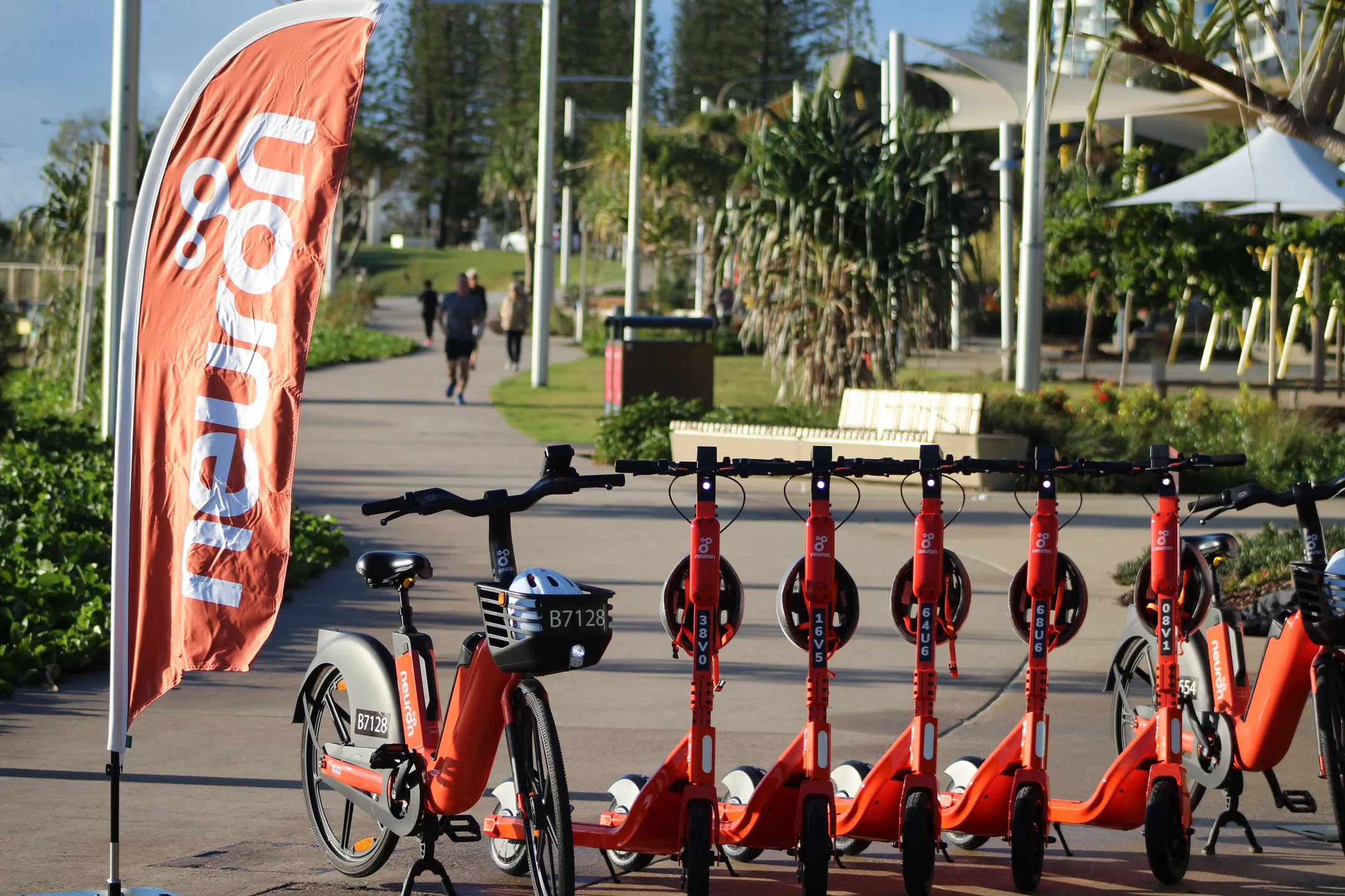 Neuron e-scooters and e-bikes at Mooloolaba