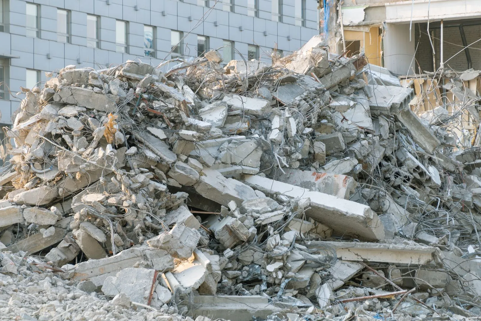 Large pile of constructions waste after demolition