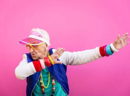 white haired lady grooving