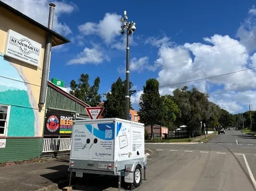 Data trailer parked on road outside of Kenilworth Hotel