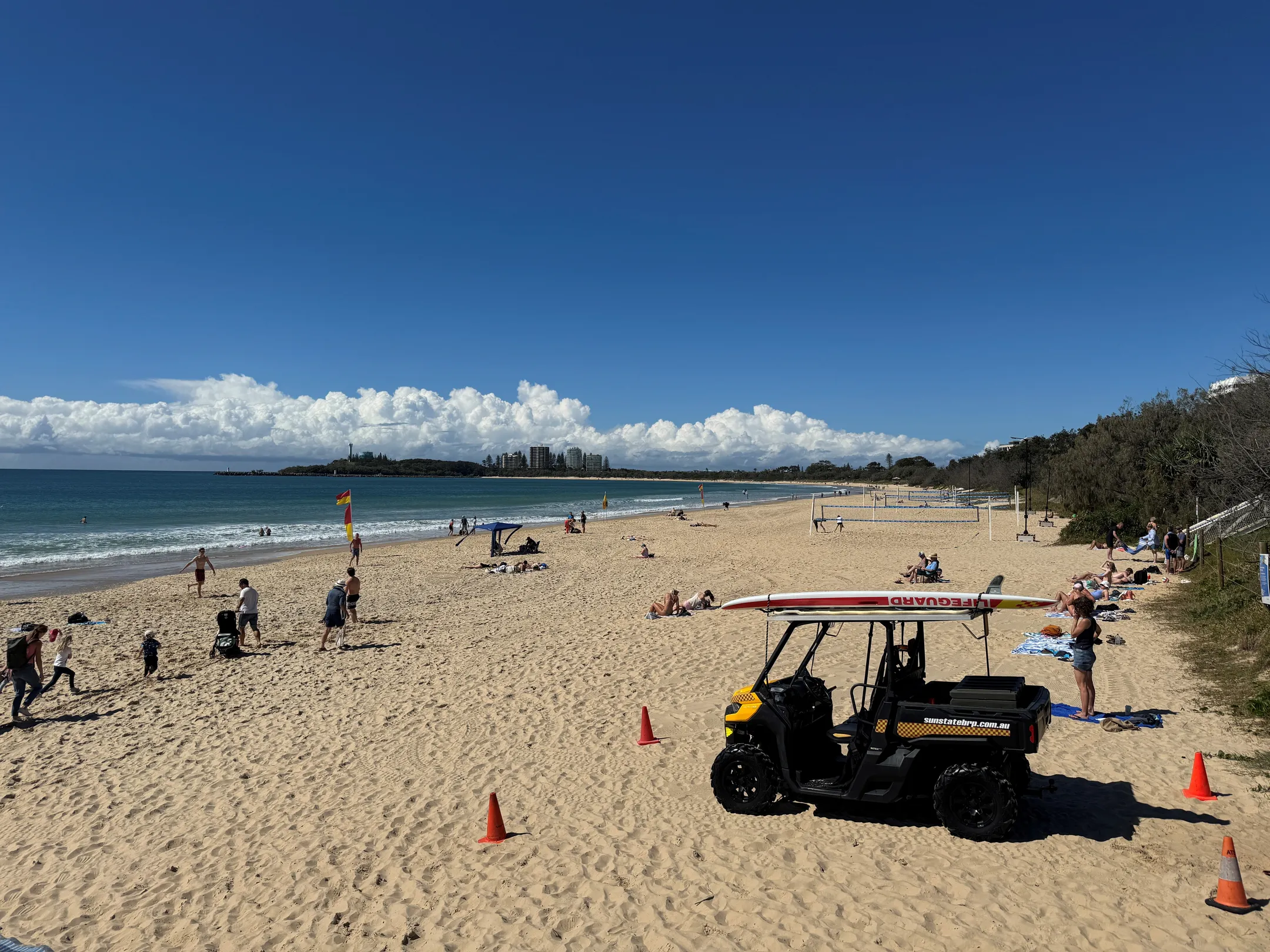 Red and yellow flags in a slightly new position, opposite Arthur Parkyn Park, accessible via Beach Access 180.