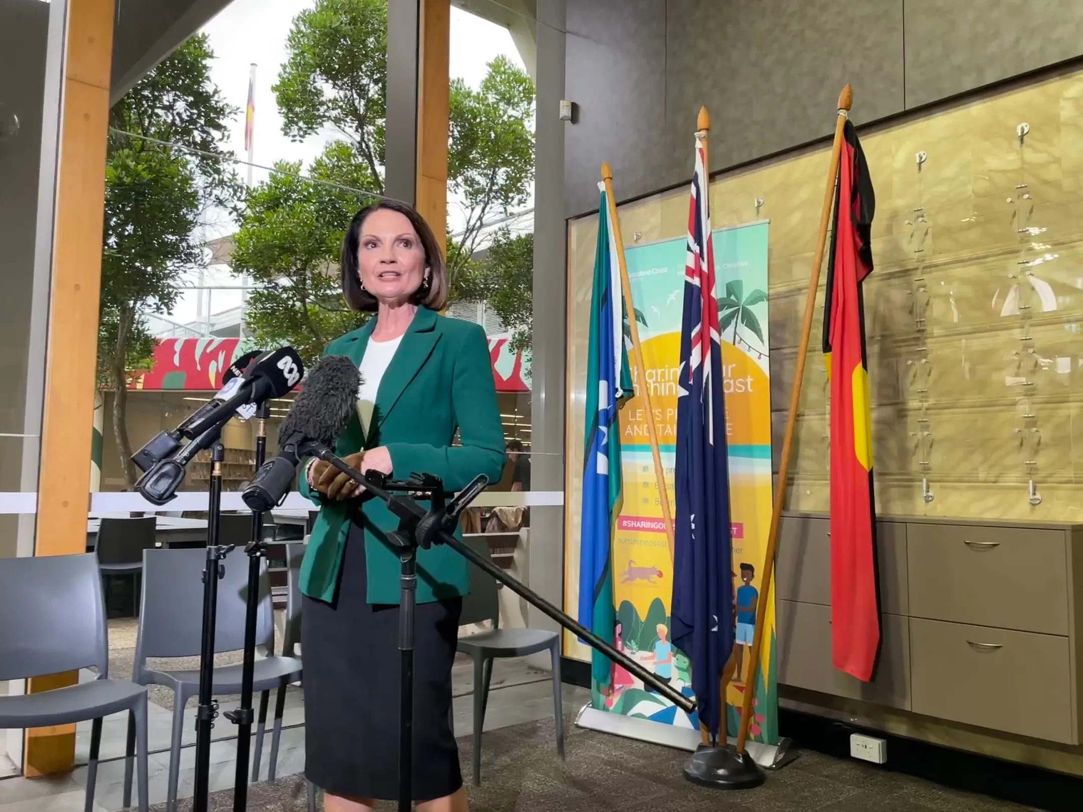 Mayor Rosanna Natoli addressing media and providing a disaster update.