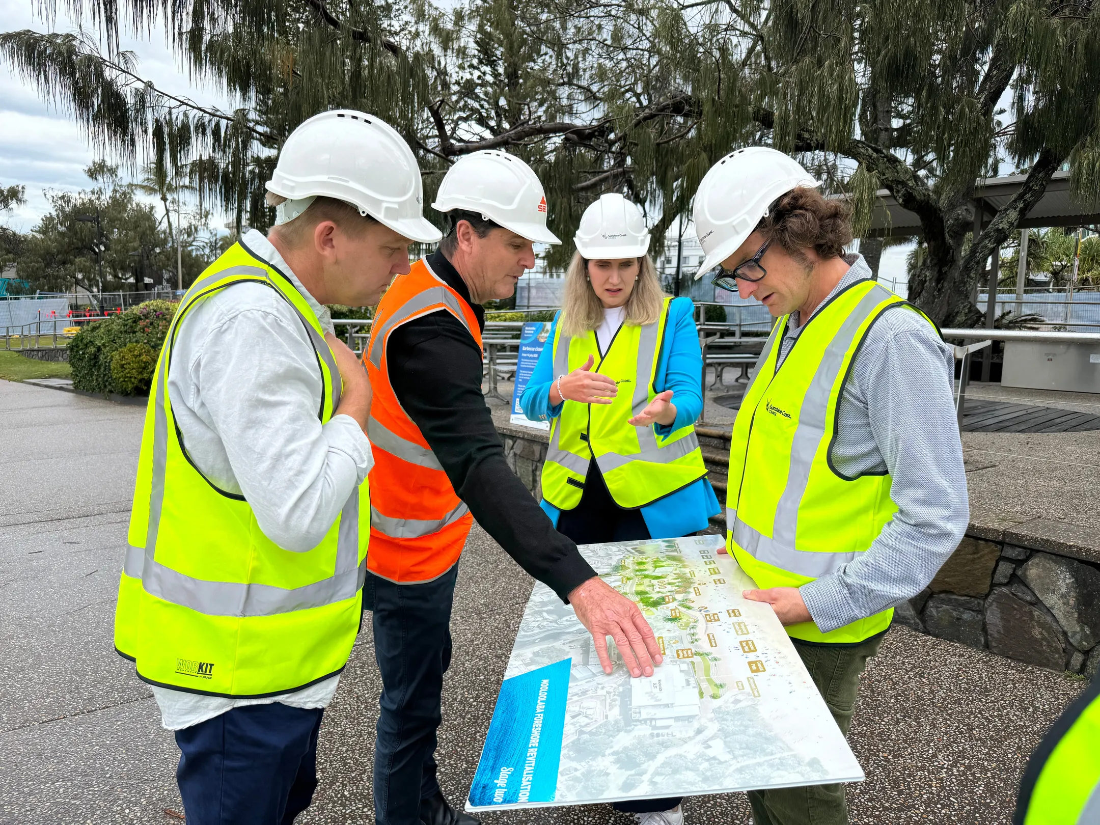Local business representative Shane Hepburn, SEE Group General Manager Troy Cronin, Federal Government Senator Corinne Mulholland and Sunshine Coast Council Environment and Liveability Councillor Tim Burns.
