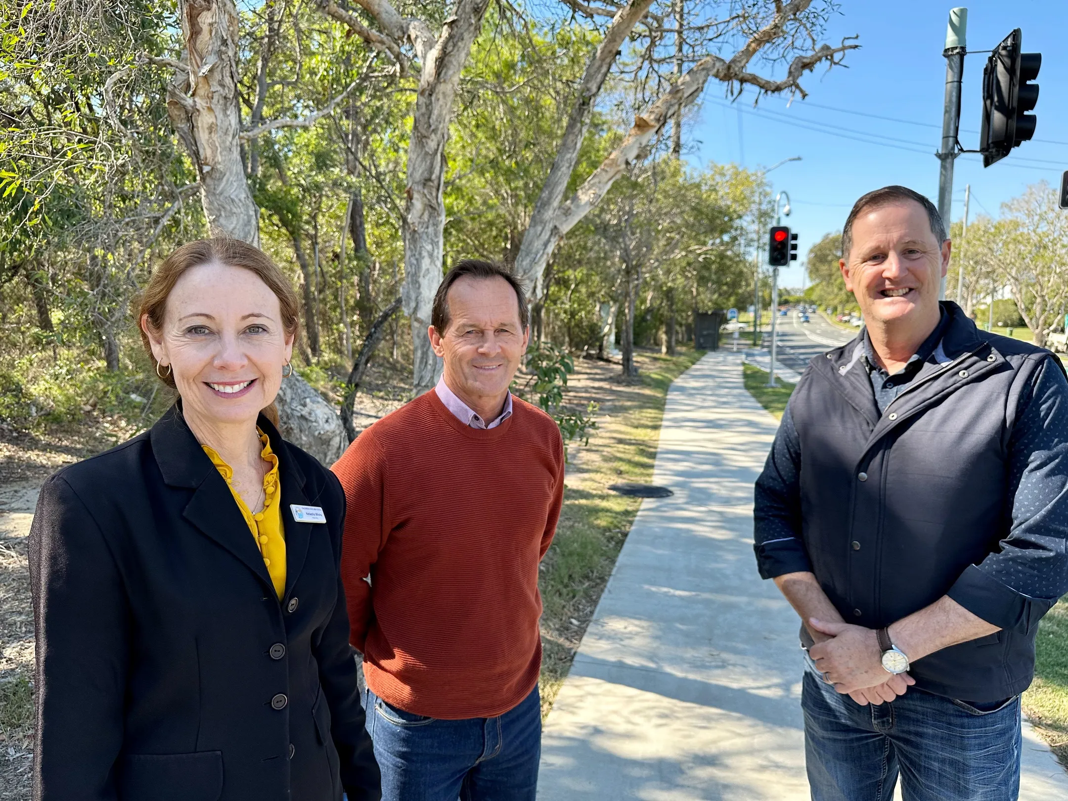 Caloundra State High School Principal Natasha Wicks, Sunshine Coast Council Division 2 Councillor Terry Landsberg and Member for Caloundra Jason Hunt.