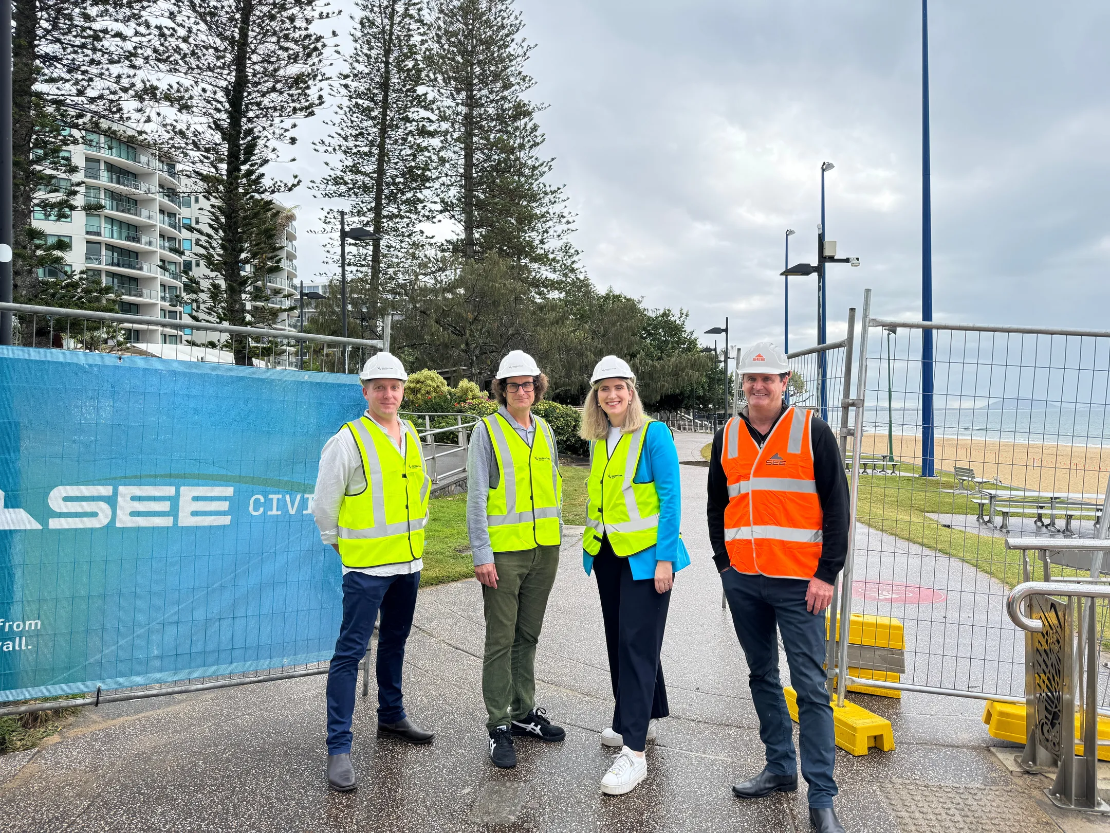 Local business representative Shane Hepburn, Sunshine Coast Council Environment and Liveability Councillor Tim Burns, Federal Government Senator Corinne Mulholland and SEE Group General Manager Troy Cronin.