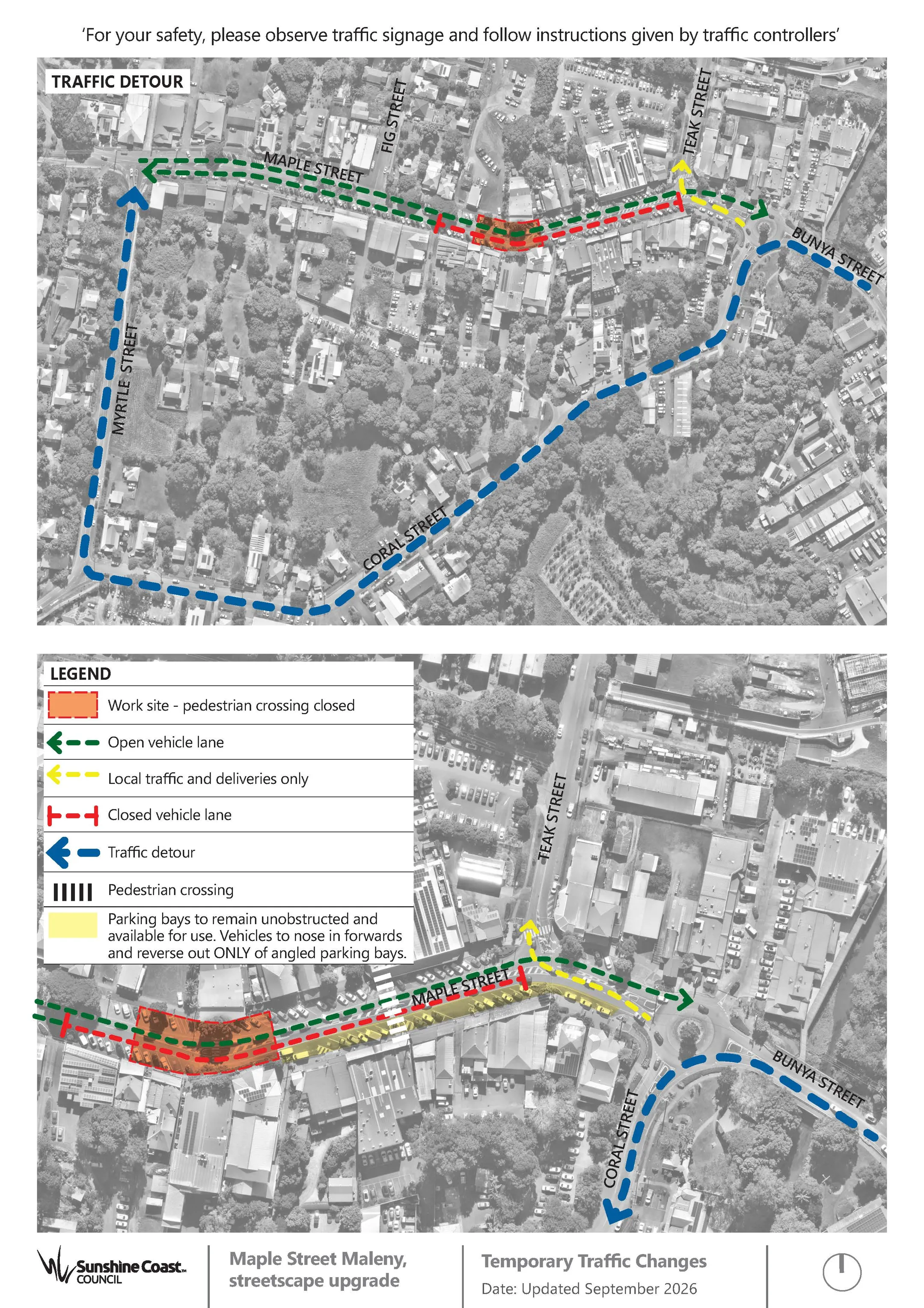 Detour route map for Maple Street, Maleny
