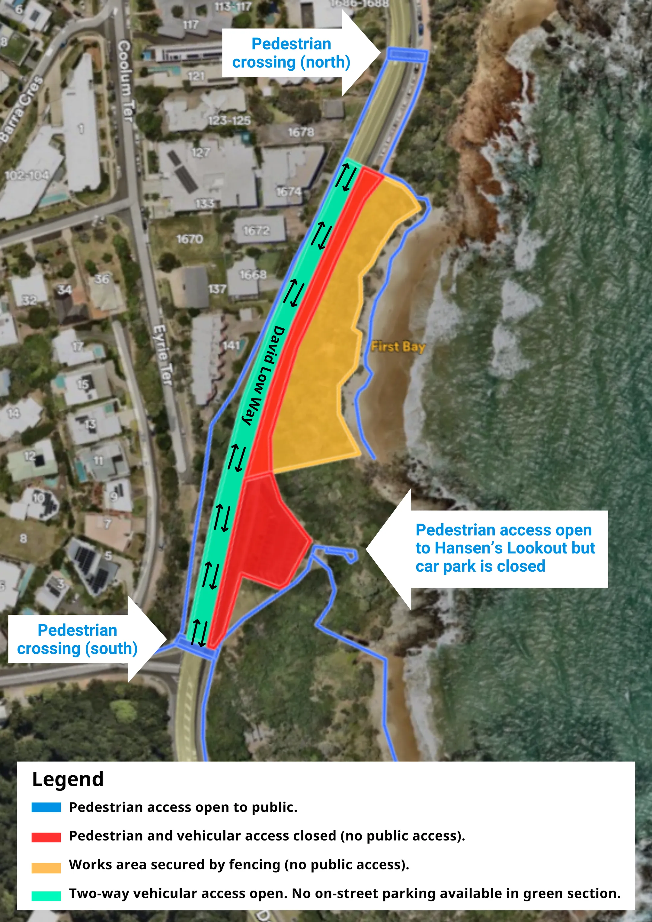 Aerial Map of Landslip Repair First Bay Coolum Showing All Works