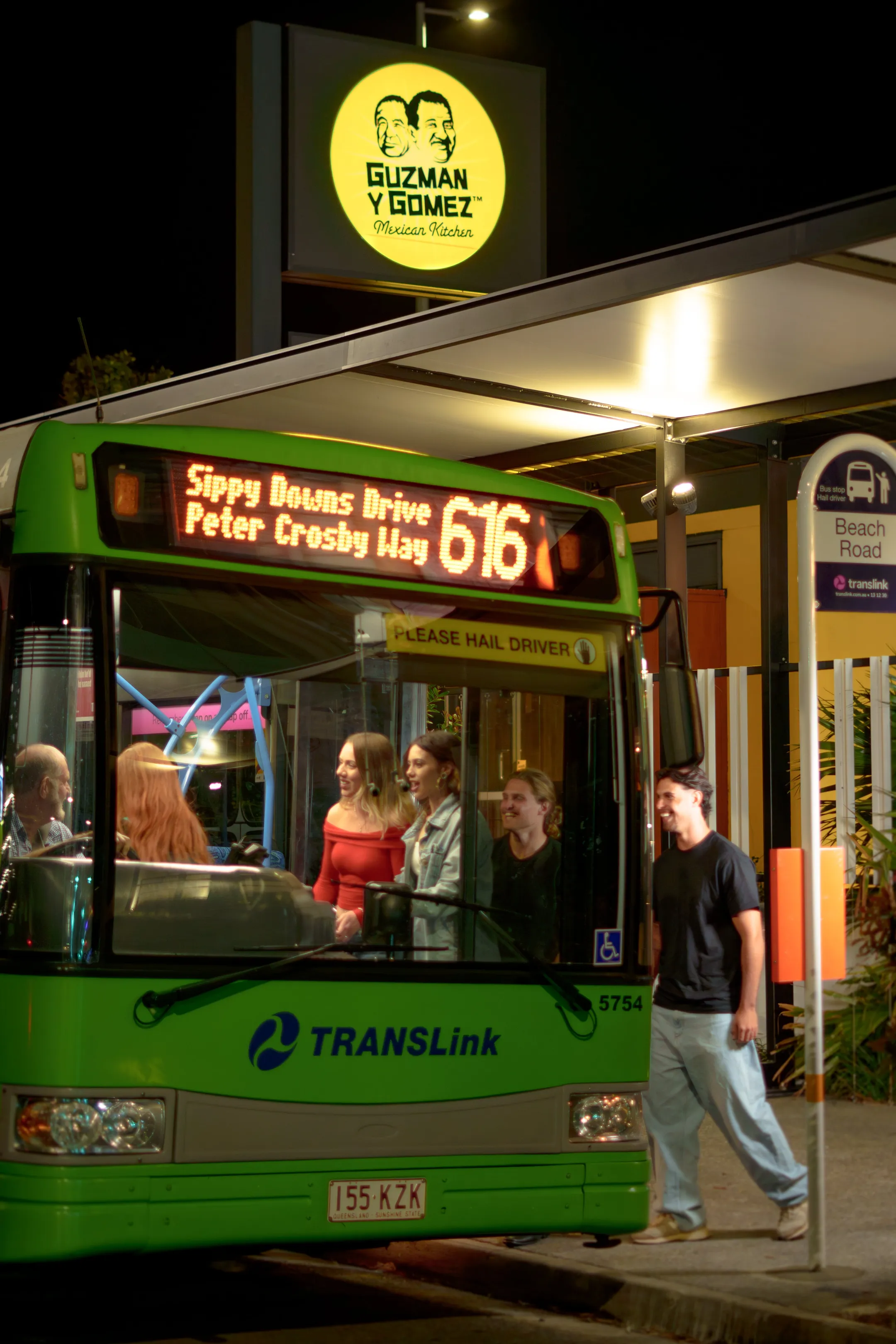 People boarding the late night bus service from Ocean Street.