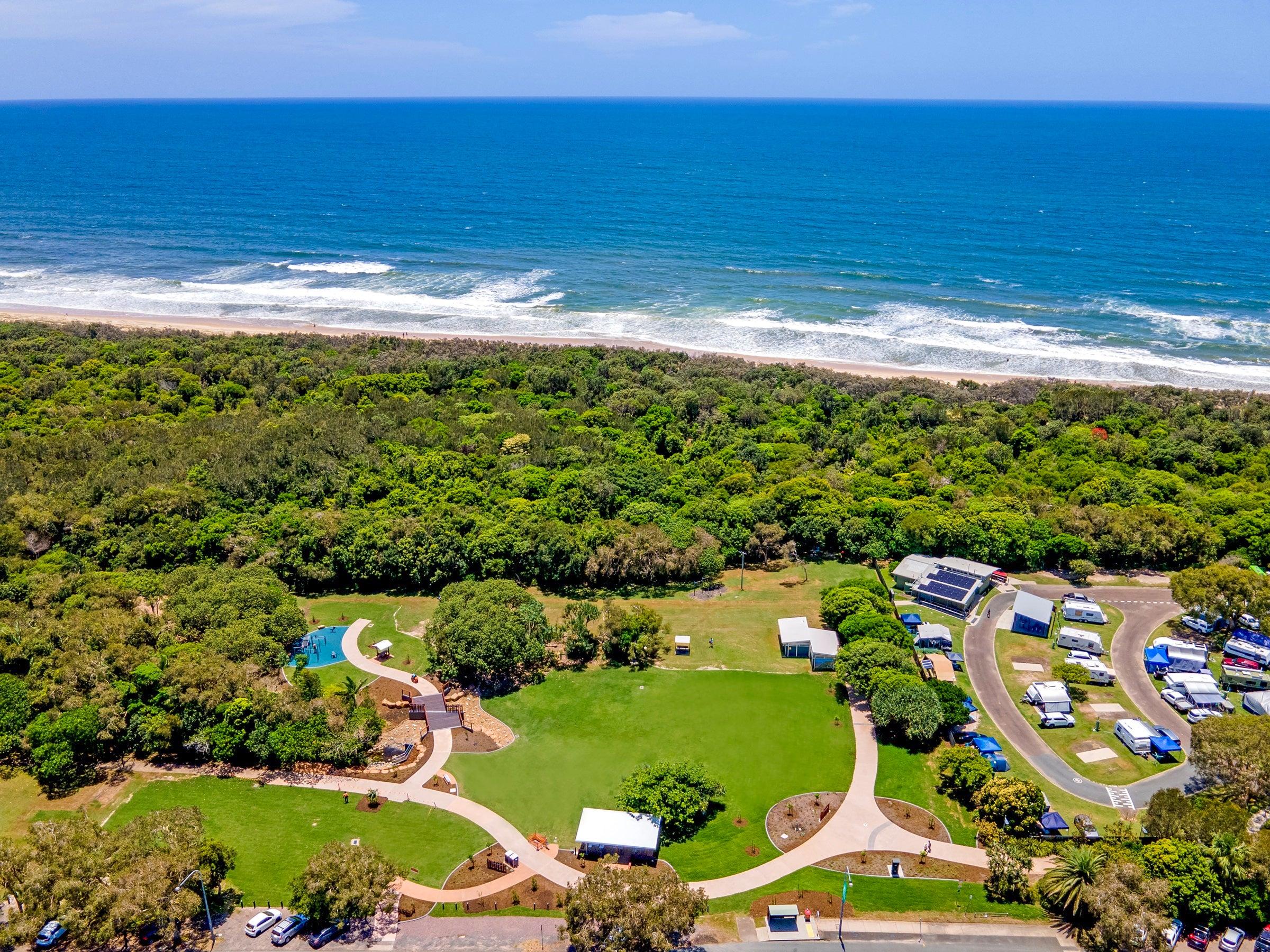 Aerial drone image of Lions and Norrie Job Park, Coolum