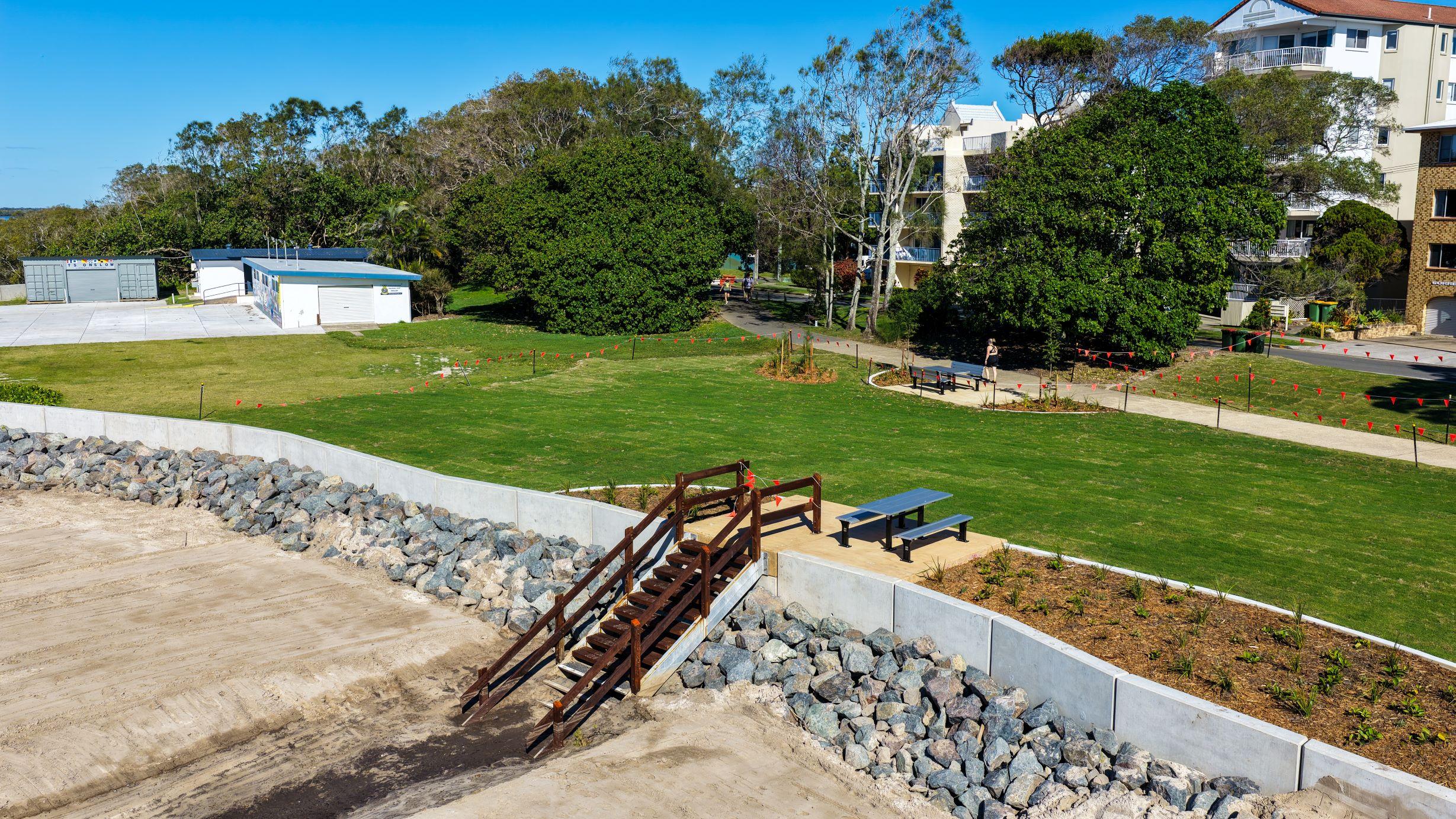 TS Onslow seawall renewal completed June 2026 - stairs to beach