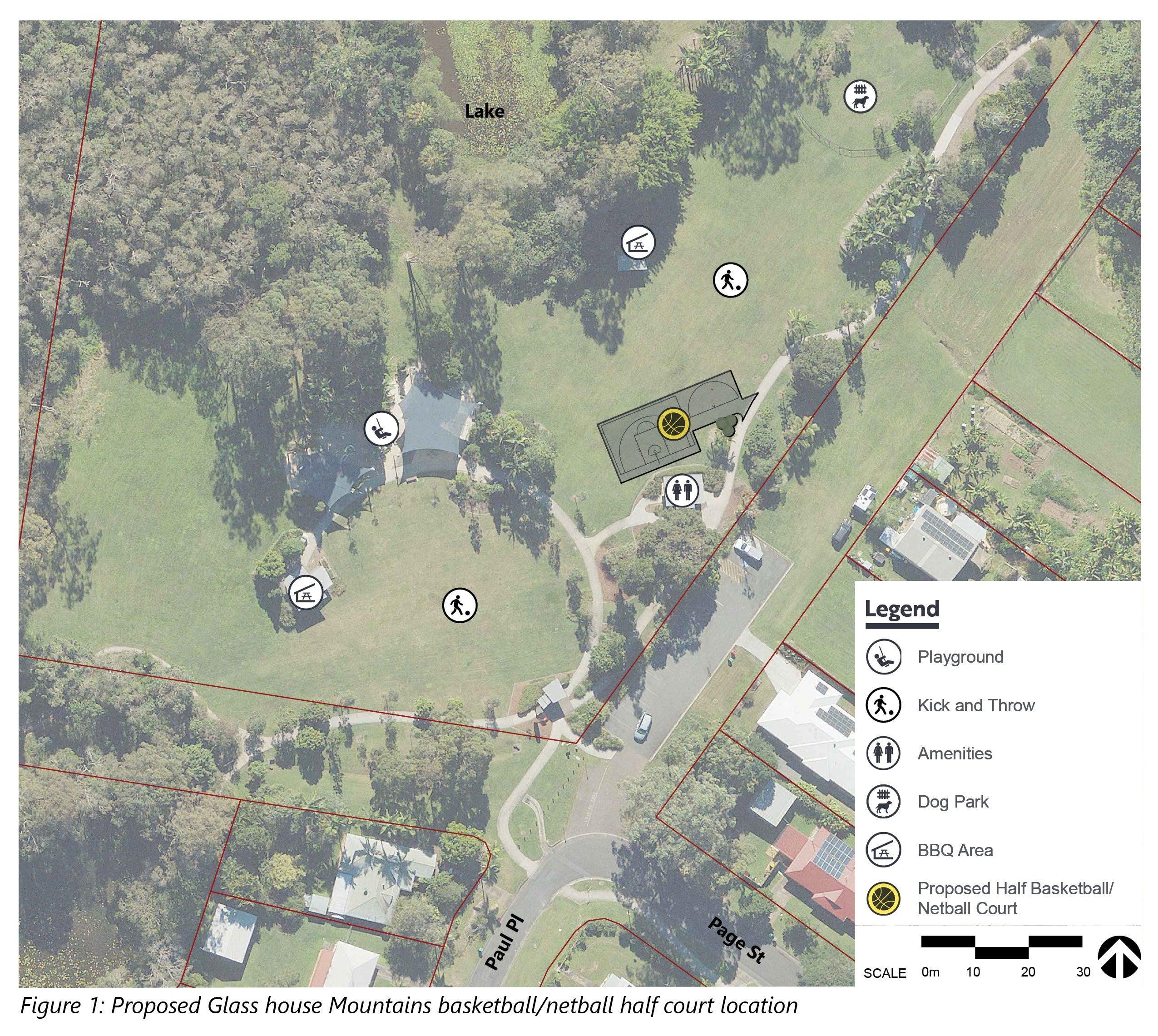 Proposed Glass House Mountains basketball/netball half court location map