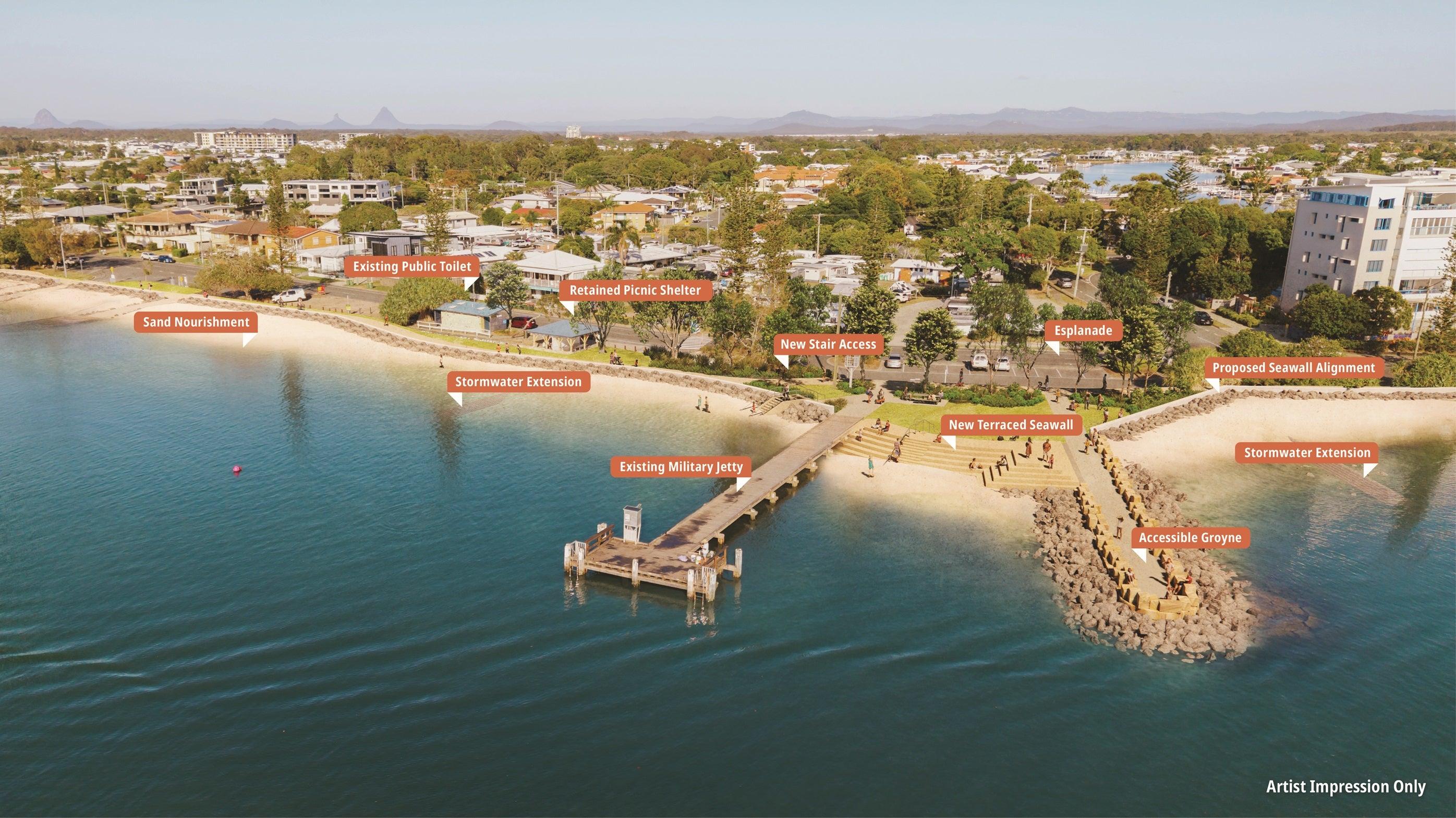 Artist impression of Diamond Head seawall and foreshore improvements