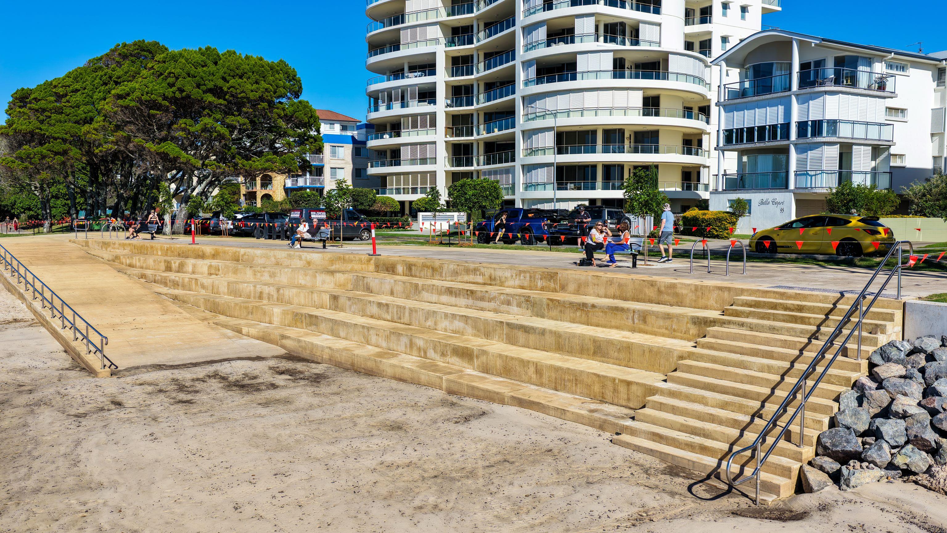 TS Onslow seawall renewal completed June 2026 - bleachers to beach