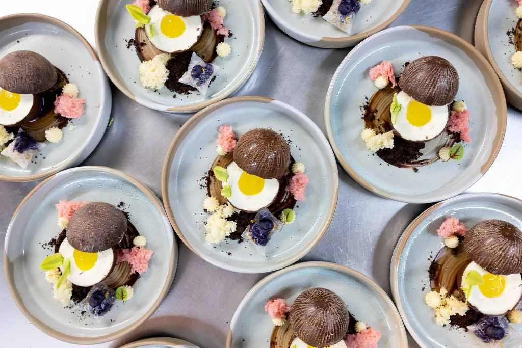 Mango’s Bar & Grill After Dark: Filipino Kitchen Takeover: Dessert - Coconut Mousse with Chocolate Soil, Goat Cheese Crémeux, Ube, Jackfruit, and Caramelized Banana “Turon”