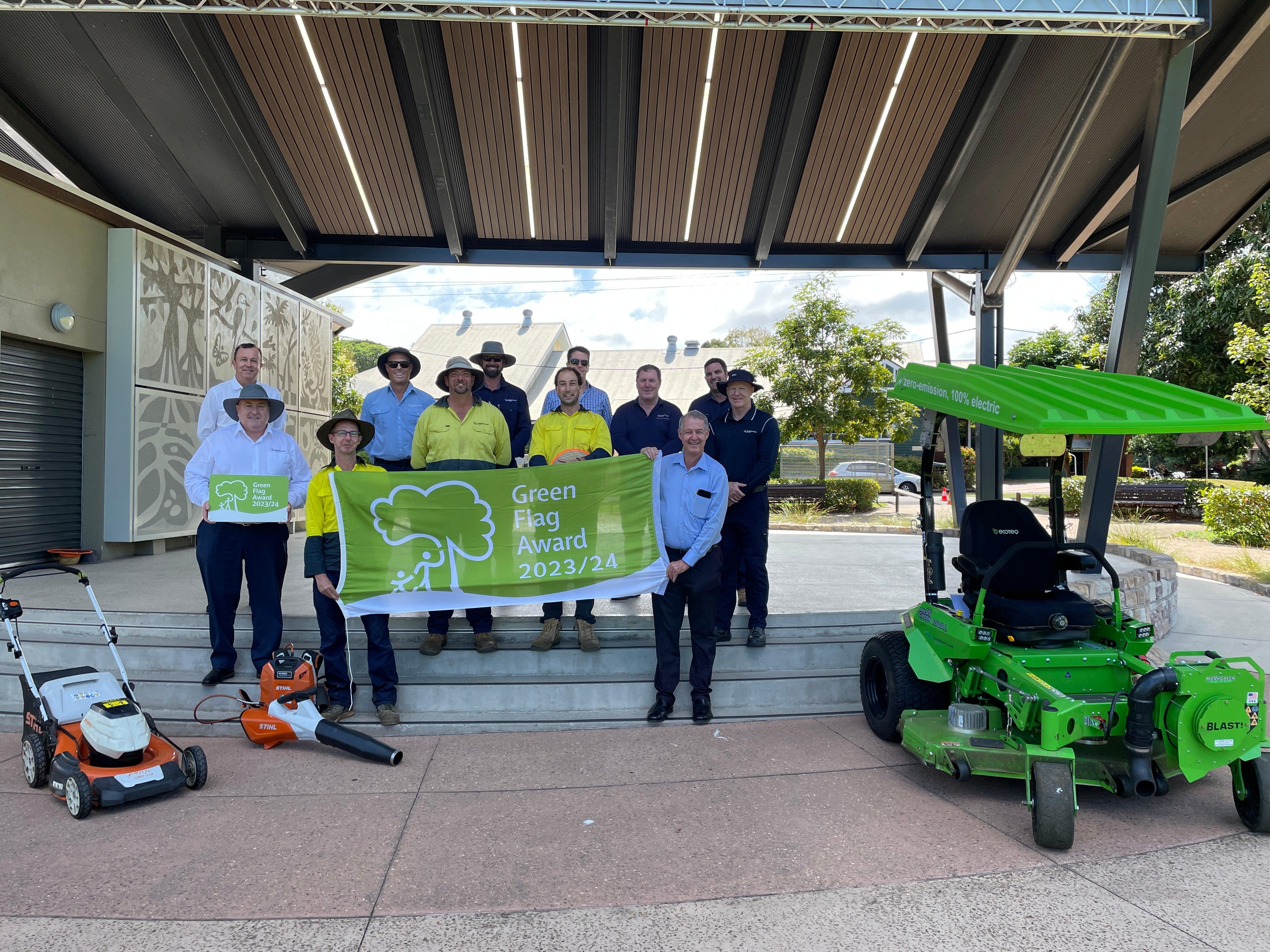 Sunshine Coast Council Parks and Gardens Team celebrate with Councillor Ted Hungerford
