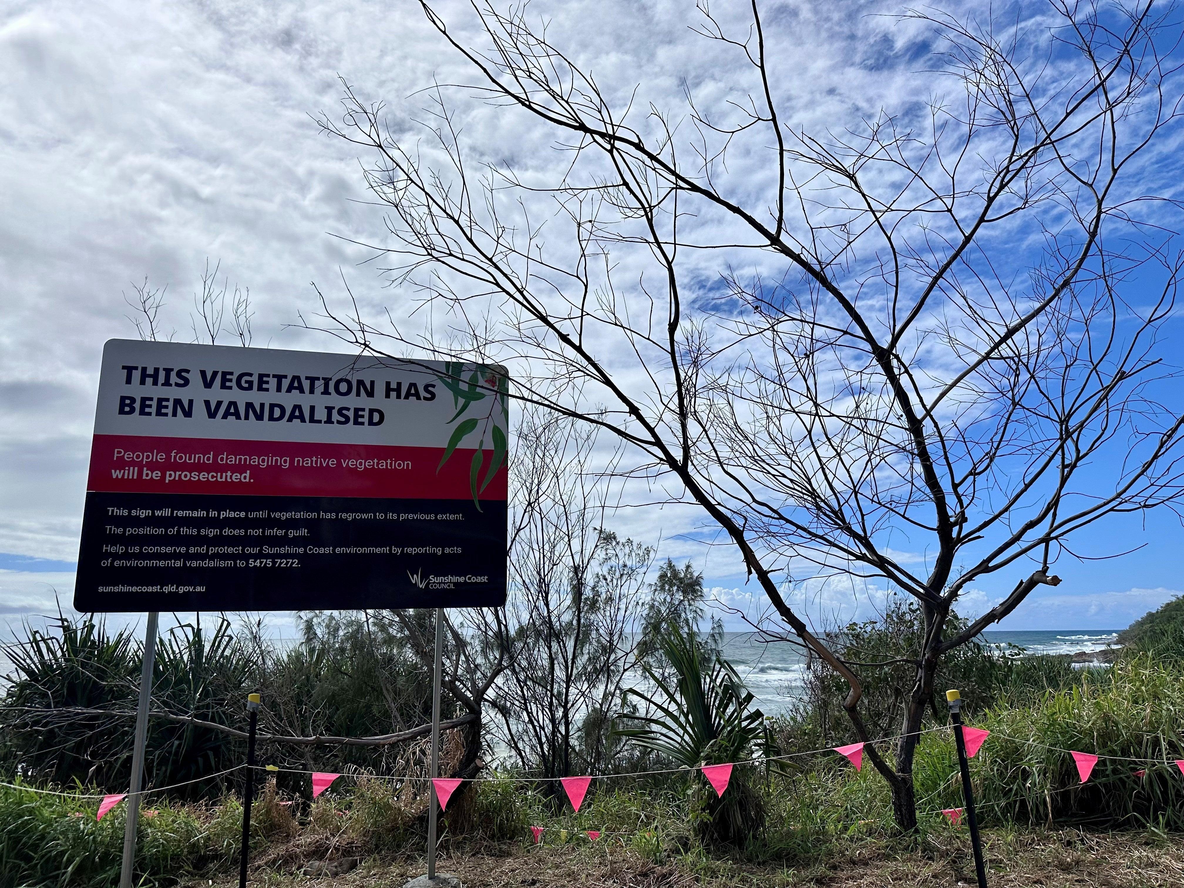 Herbicide testing has confirmed poisoning of trees at First Bay, Coolum, and a sign has now been put up as a warning.