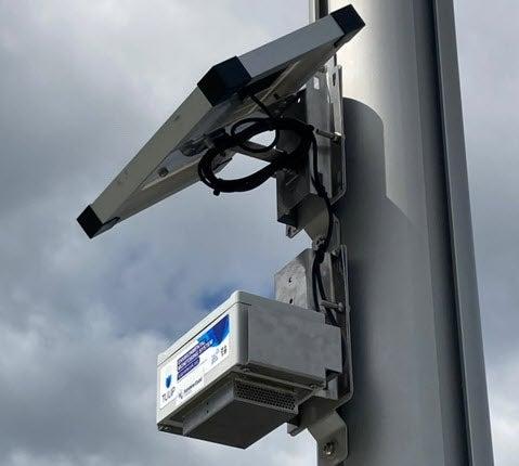 An environment monitoring station installed on a multi-function pole in Maroochydore City Centre