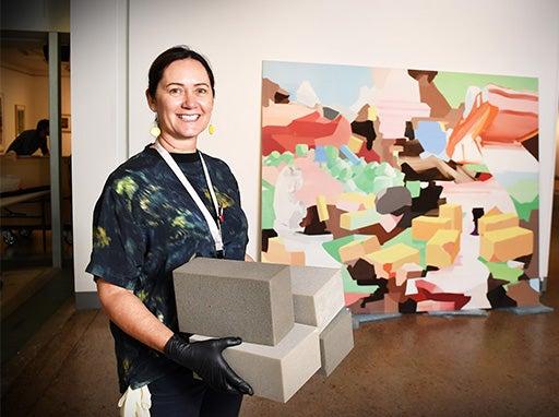 Nina Shadforth setting up for the 2023 Latest & Greatest II exhibition