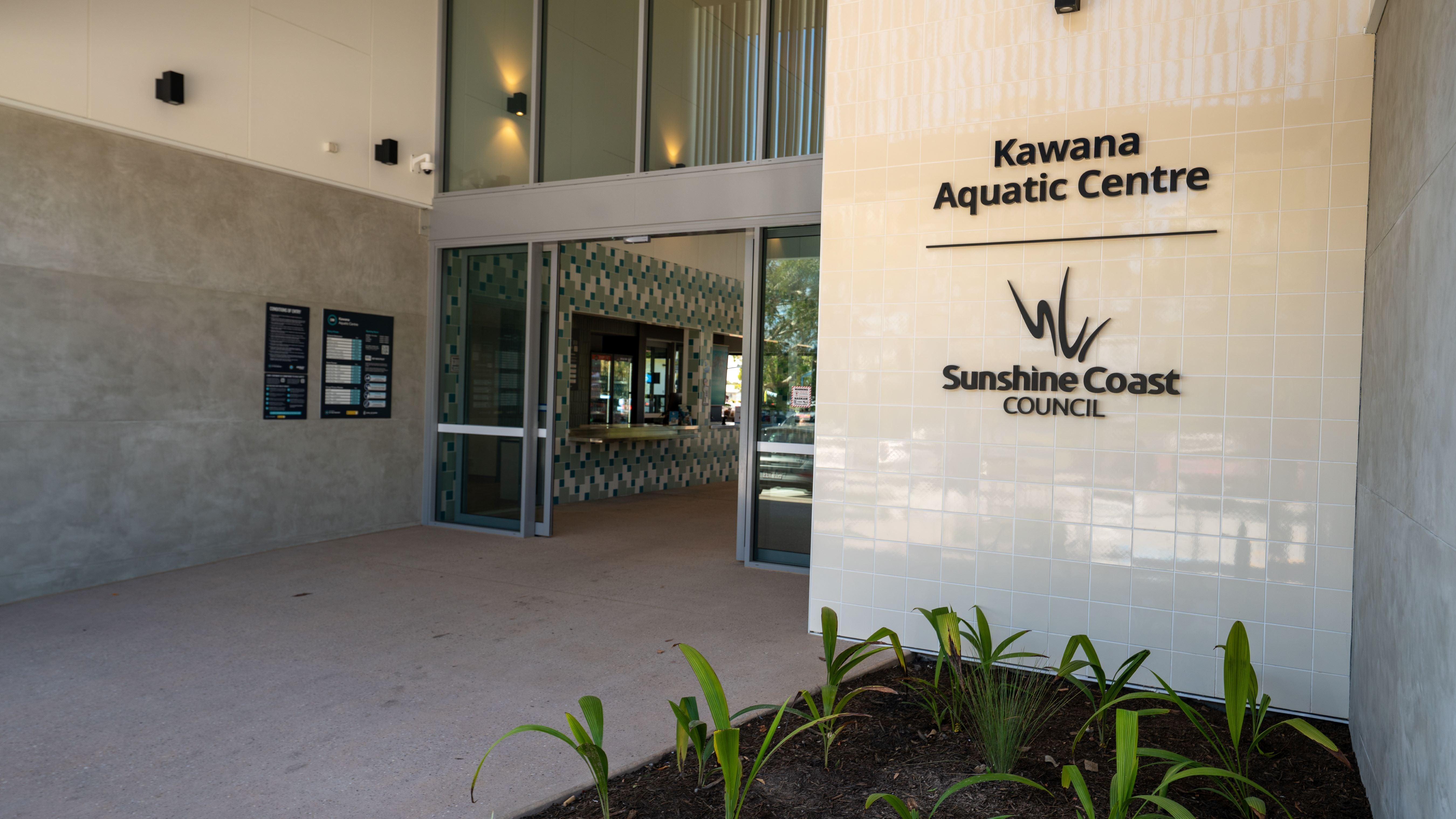 Kawana Aquatic Centre stage two redevelopment complete August 2025 - sign at entrance