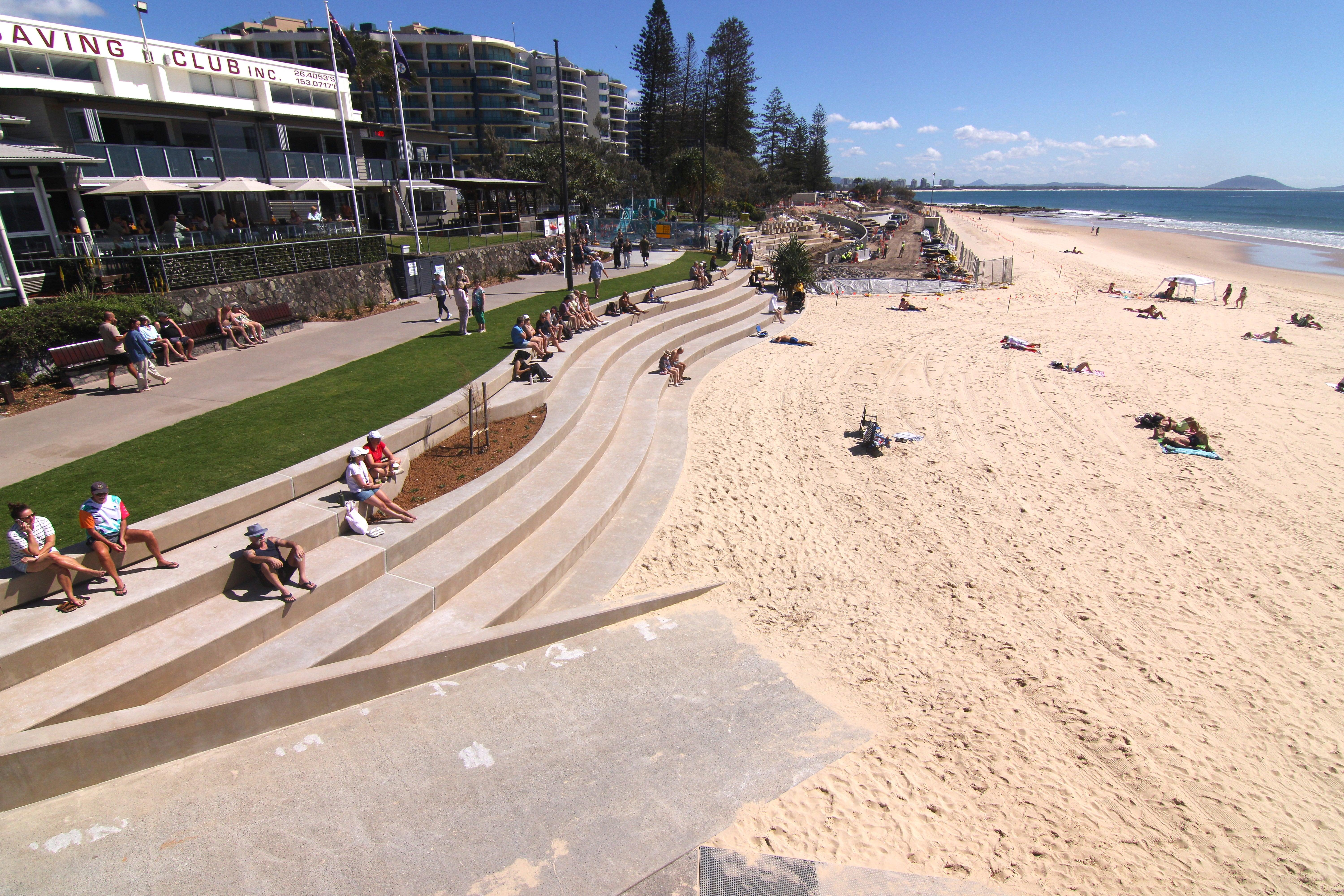 New terraced seawall - first section opened in front of the surf club.