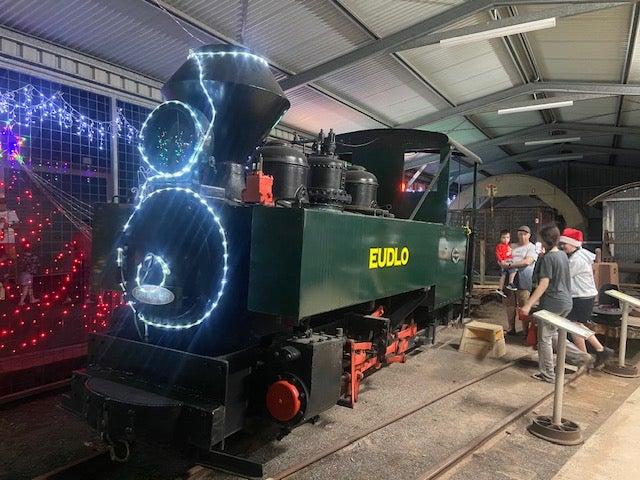Nambour train christmas history event featuring lights