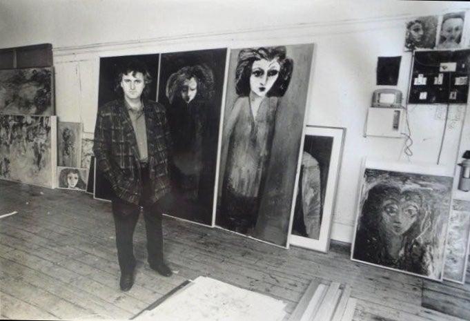 David in his first studio, where he created the works for his first exhibition at Watters Gallery